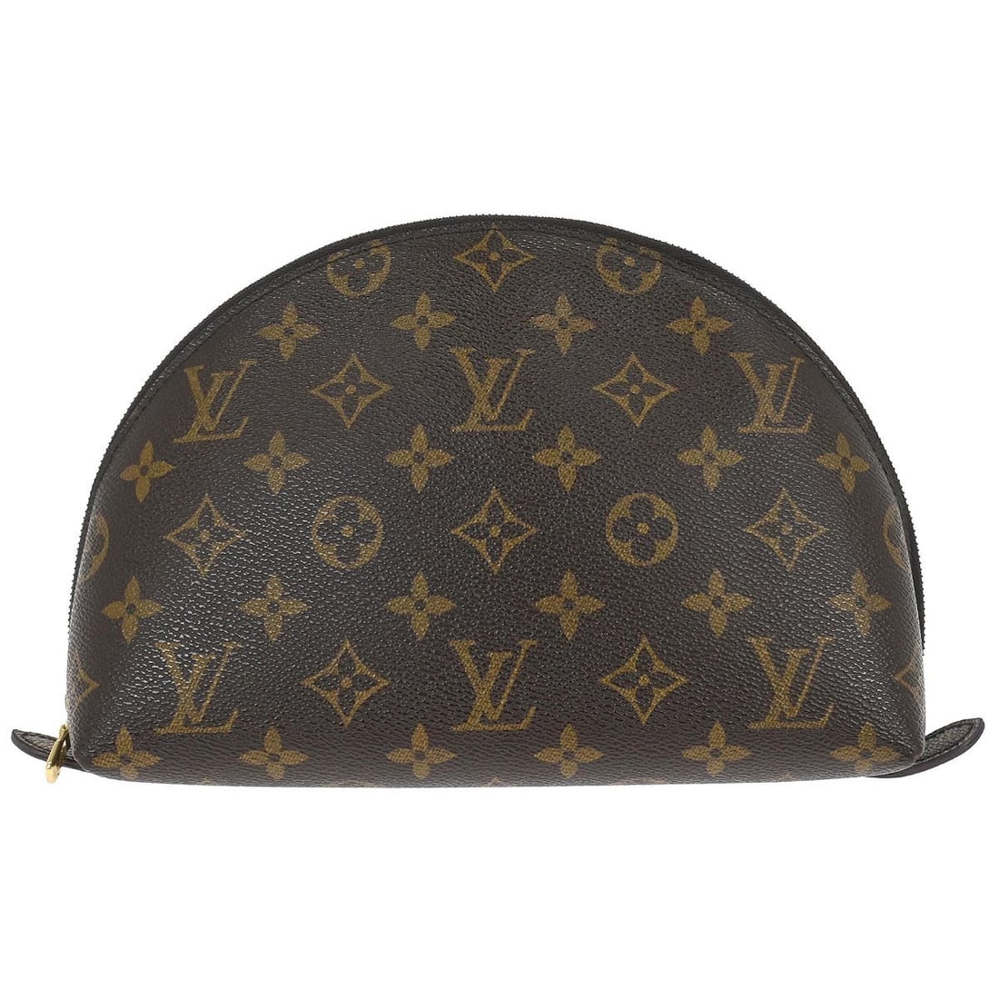 Louis Vuitton Monogram Canvas Demi Ronde Cosmetic Bag M47520: Louis Vuitton Monogram Canvas Demi Ronde Cosmetic Bag M47520 This Louis Vuitton Trousse Demi Ronde cosmetic pouch features the iconic monogram canvas in brown with gold-plated hardware. Designed in a 