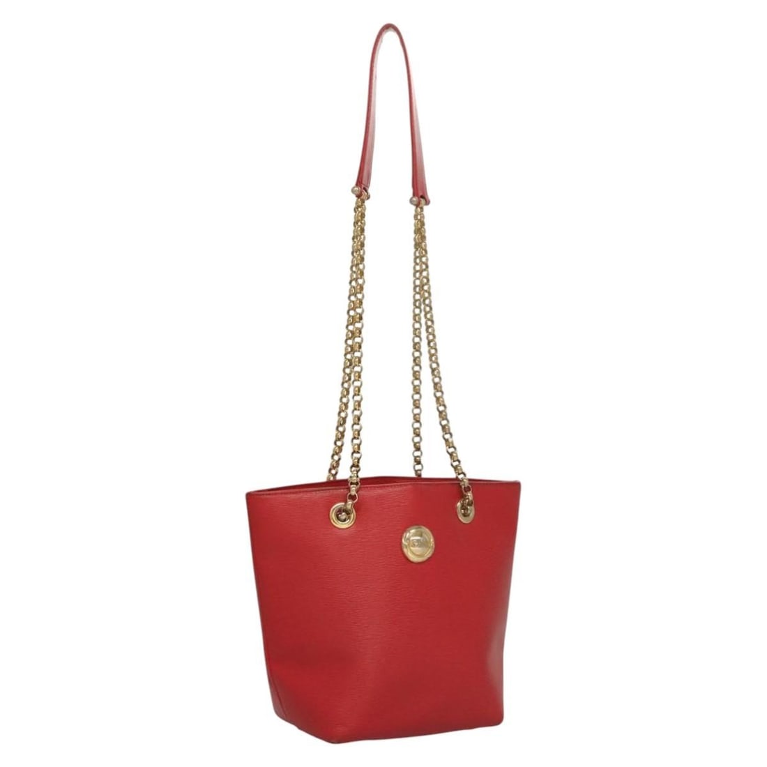 Chloe Red and Gold Leather Shoulder Bag with Chain Strap: Chloe Red and Gold Leather Shoulder Bag with Chain Strap This Chloe chain shoulder bag features a red and gold leather exterior with gold-tone chain accents. Designed for women, the bag is made in Ita