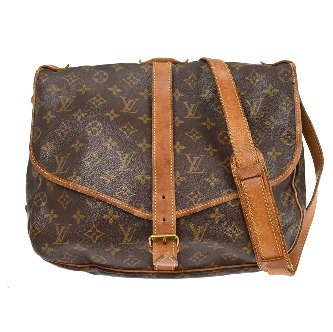 Louis Vuitton Saumur 35 Monogram Canvas Shoulder Messenger Bag M42254: Louis Vuitton Saumur 35 Monogram Canvas Shoulder Messenger Bag M42254 This Louis Vuitton Saumur 35 messenger shoulder bag features the iconic monogram canvas leather exterior and brown leather crossbo
