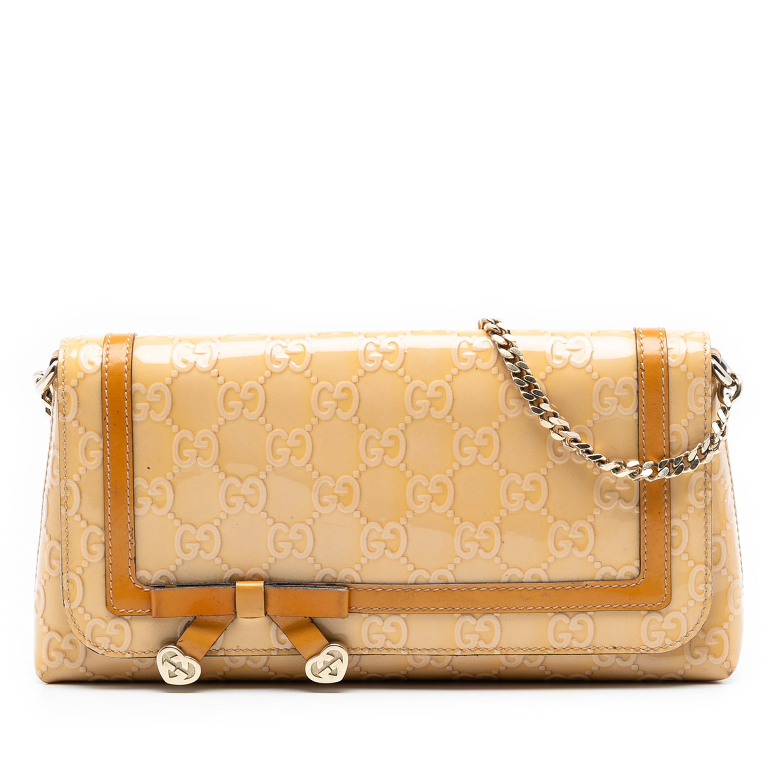 Gucci Mayfair Guccissima Patent Leather Shoulder Bag Brown: Gucci Mayfair Guccissima Patent Leather Shoulder Bag Brown This Guccissima Patent Mayfair Shoulder Bag showcases a brown patent leather body with a chain link strap and a flap secured by a magnetic sn