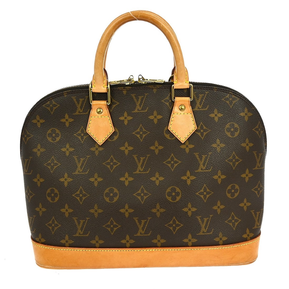 Louis Vuitton Alma Monogram Canvas Medium Brown Handbag M51130: Louis Vuitton Alma Monogram Canvas Medium Brown Handbag M51130 This Louis Vuitton Alma handbag features the iconic monogram canvas exterior with double beige handles and a zip closure. The medium-size