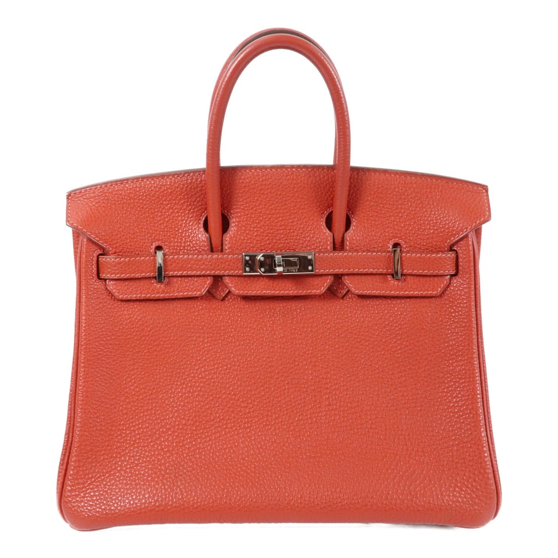 Hermes Birkin 25 Red Togo Calfskin Handbag Palladium Hardware: Hermes Birkin 25 Red Togo Calfskin Handbag Palladium Hardware This Hermes Birkin 25 handbag is crafted from Togo calfskin leather in a striking Rouge Casaque red color. Featuring palladium hardware, t