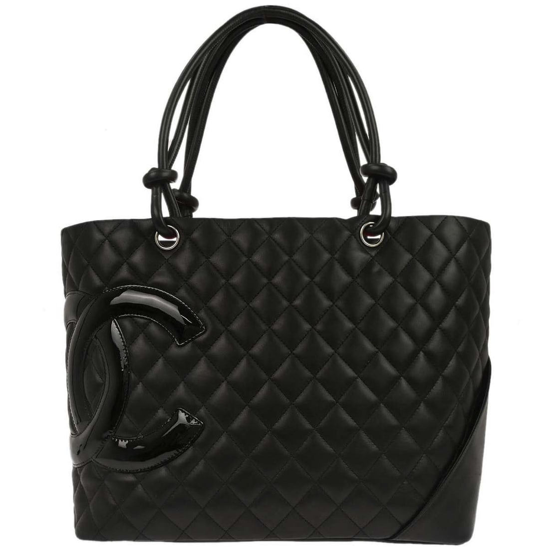 Chanel Cambon Ligne Quilted Black Calfskin Medium Tote with Silver Hardware: Chanel Cambon Ligne Quilted Black Calfskin Medium Tote with Silver Hardware This Chanel Cambon Ligne tote handbag is crafted from black calfskin leather with a signature quilted finish and features a 