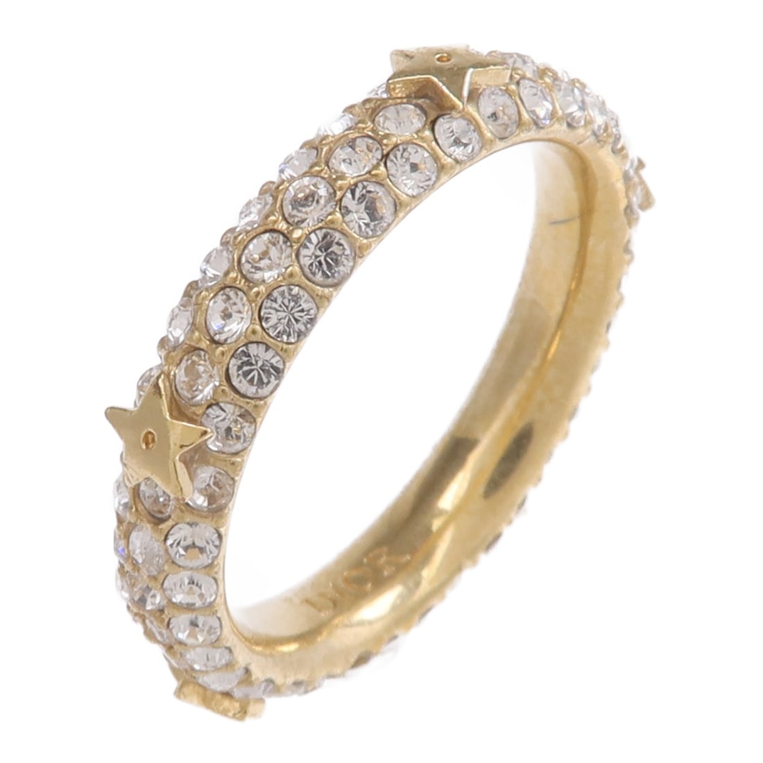 Dior Gold Crystal CD Band Ring US 7: Dior Gold Crystal CD Band Ring US 7 This Christian Dior ring features a sleek gold-tone metal design, crafted for women in a US size 7. The ring showcases the iconic CD motif and is free of any stones