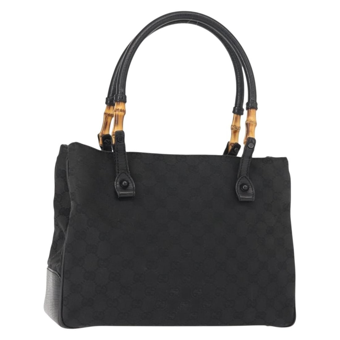 GUCCI GG Canvas Bamboo Tote Bag Black Silver Auth 151015: GUCCI GG Canvas Bamboo Tote Bag Black Silver Auth 151015 This stylish GUCCI GG Canvas Bamboo Tote Bag combines luxury with practicality. Crafted in Italy, this tote features a sophisticated black and 
