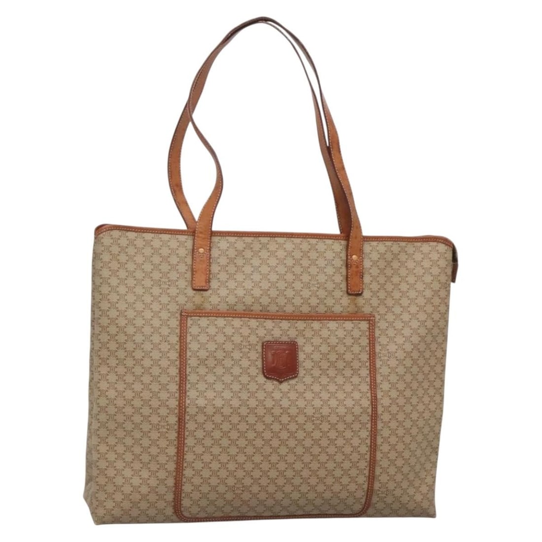 CELINE Macadam Beige Gold PVC Leather Tote Bag Made in Italy: CELINE Macadam Beige Gold PVC Leather Tote Bag Made in Italy This Celine Macadam Canvas Tote Bag combines elegance and functionality, made from durable PVC leather in a sophisticated beige and gold co