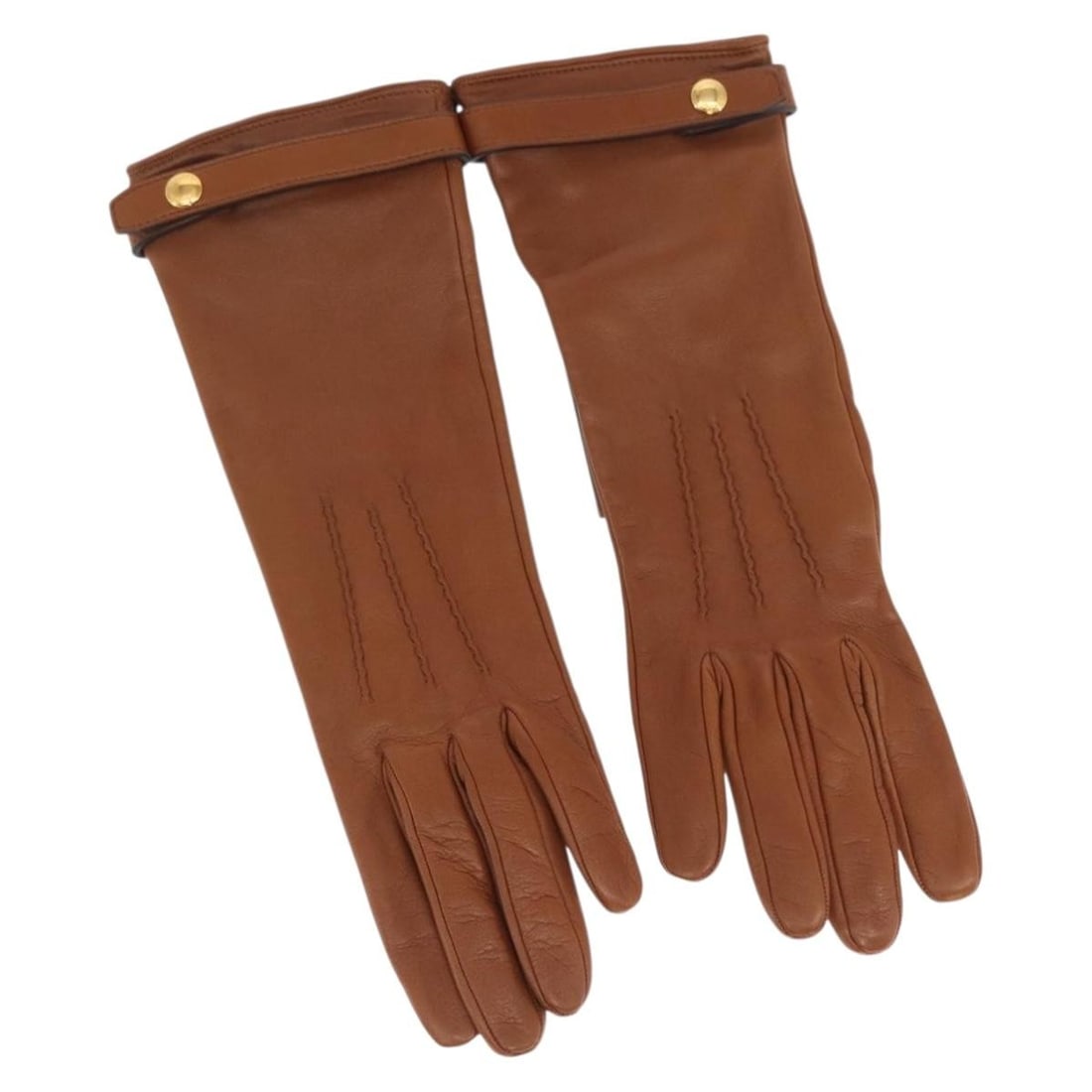 Brown Leather Gloves by Burberry in Size 7 Gold Accent: Brown Leather Gloves by Burberry in Size 7 Gold Accent These Burberry gloves are crafted from brown leather with gold-tone accents. Sized at 7, they feature a classic design and are made in Italy. The