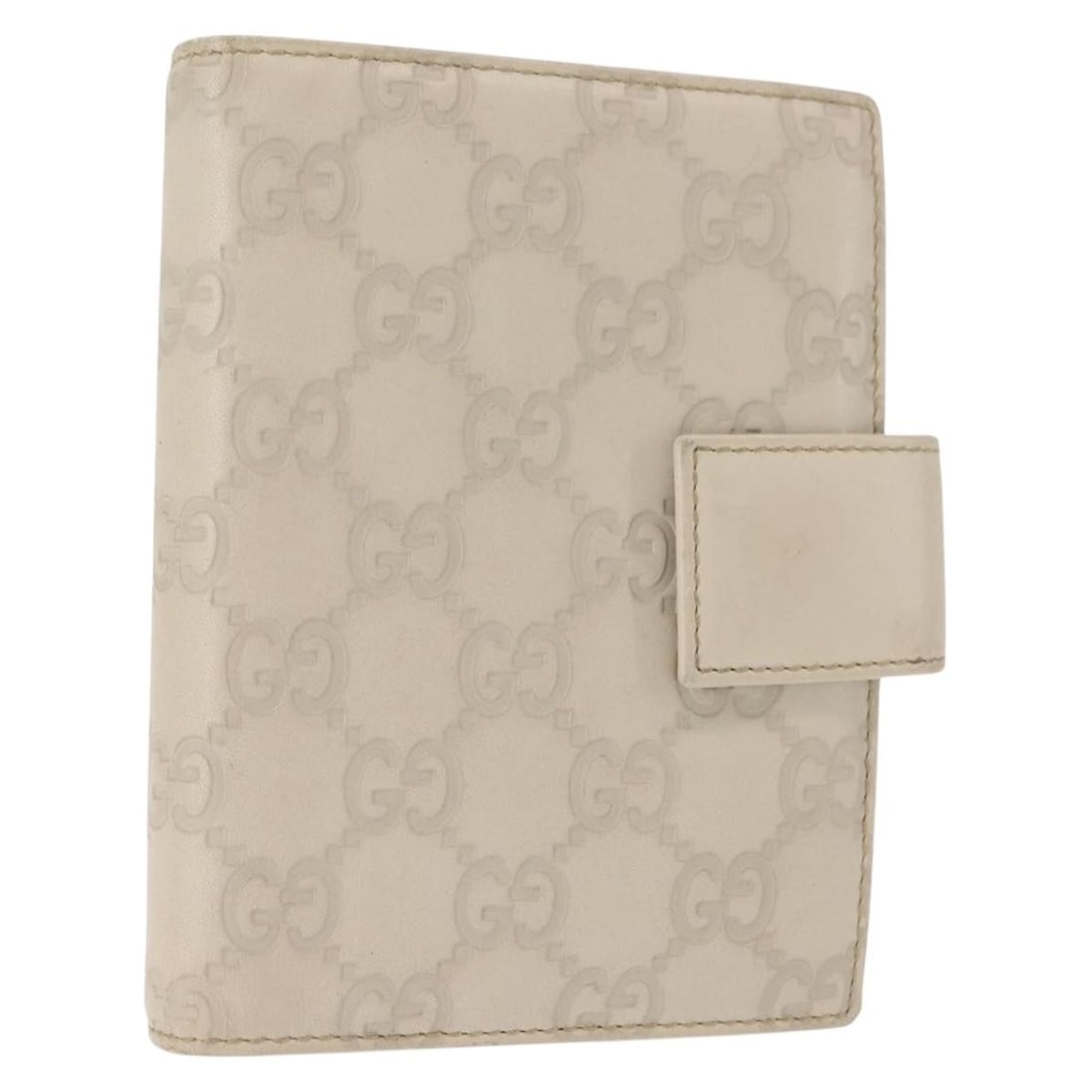GUCCI GG Canvas Day Planner Cover White Silver 115240 Authentic: GUCCI GG Canvas Day Planner Cover White Silver 115240 Authentic This authentic GUCCI GG Canvas Guccissima Day Planner Cover is a stylish and functional accessory. Crafted from durable canvas, it featu
