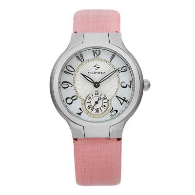 Philip Stein 35mm Mother of Pearl Dial Ladies Steel Watch: Philip Stein 35mm Mother of Pearl Dial Ladies Steel Watch This Philip Stein Signature ladies watch features a 35mm steel case and a mother of pearl dial. The watch is equipped with a pink strap and in