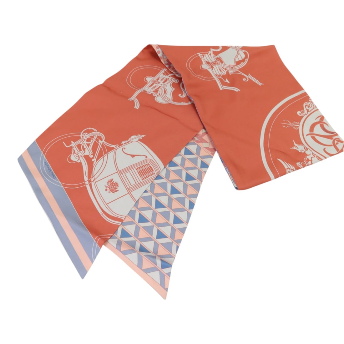 Maxi Twilly Silk Scarf by Hermes in Pink and Light Blue: Maxi Twilly Silk Scarf by Hermes in Pink and Light Blue This Hermes Maxi Twilly scarf is crafted from silk and features a vibrant combination of pink, light blue, and multicolor tones. Designed for wo