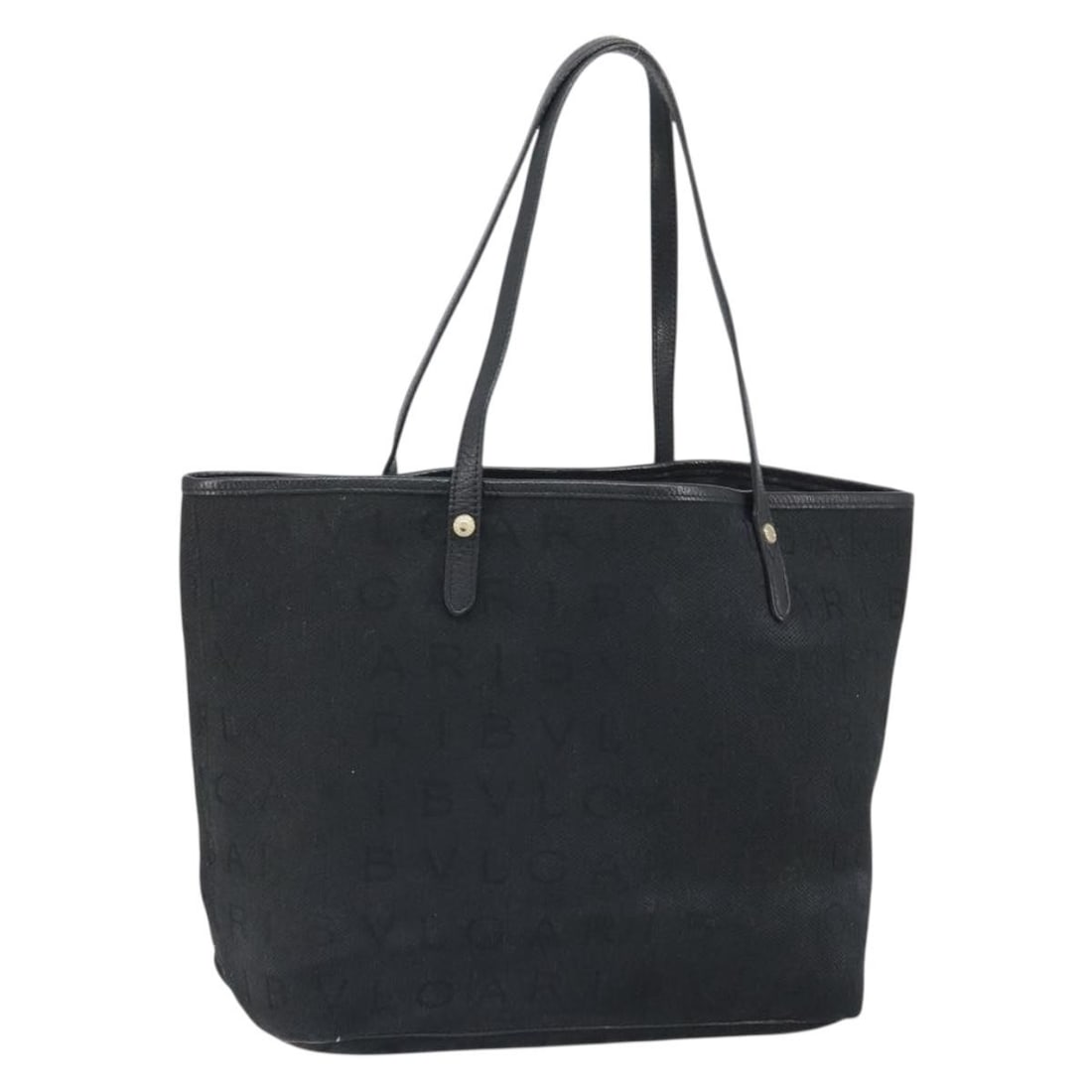 Bvlgari Logo Mania Black and Gold Canvas Tote Handbag: Bvlgari Logo Mania Black and Gold Canvas Tote Handbag This BVLGARI Logo Mania tote bag features a black and gold canvas exterior with dual handles. Crafted in Italy, the bag offers a spacious interior