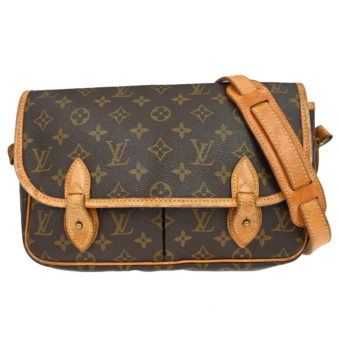 Louis Vuitton Gibeciere MM Monogram Canvas Medium Shoulder Bag Brown: Louis Vuitton Gibeciere MM Monogram Canvas Medium Shoulder Bag Brown This Louis Vuitton Gibeciere MM shoulder bag features the iconic monogram canvas leather exterior in brown, complemented by a buckl