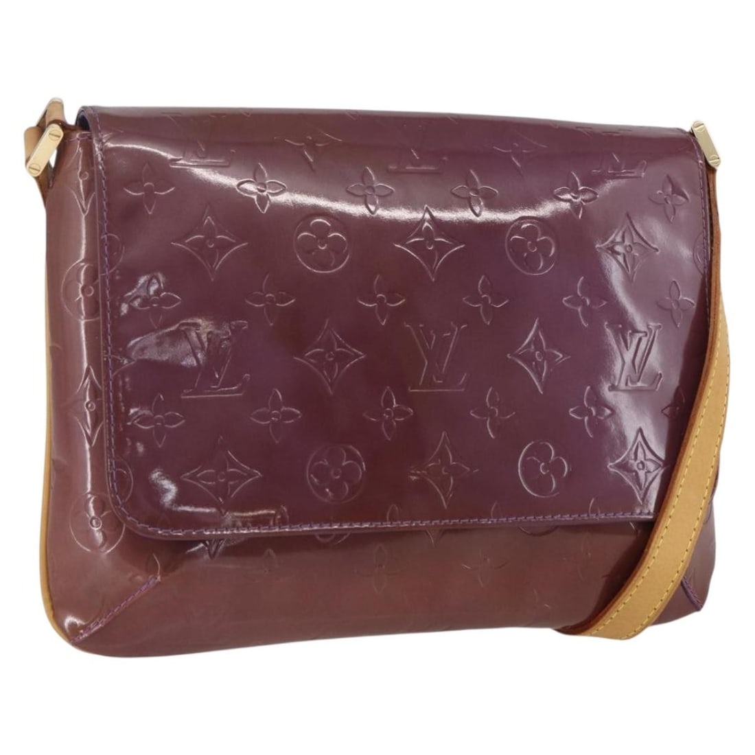 Louis Vuitton Thompson Street Purple Patent Leather Shoulder Bag M91095: Louis Vuitton Thompson Street Purple Patent Leather Shoulder Bag M91095 This LOUIS VUITTON Vernis Thompson Street shoulder bag features glossy purple patent leather, with gold-tone metal fittings and 