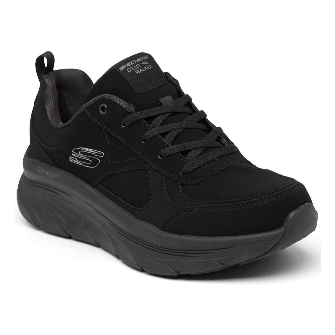 SKECHERS Relaxed Fit D'Lux Walker Sneakers Black Suede Athletic Shoes: SKECHERS Relaxed Fit D'Lux Walker Sneakers Black Suede Athletic Shoes Step into comfort and style with the Skechers Relaxed Fit D'Lux Walker - Pure Pleasure athletic walking sneakers. Designed for ver