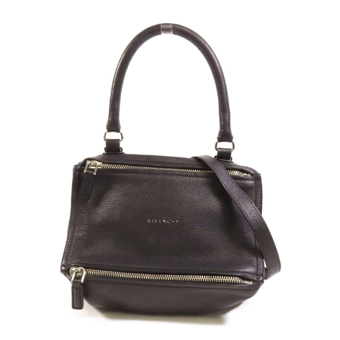 Givenchy Pandora Small Black Calfskin Leather Convertible Shoulder Handbag: Givenchy Pandora Small Black Calfskin Leather Convertible Shoulder Handbag This Givenchy Pandora Small 2-Way Shoulder Bag is crafted from black calfskin leather and features a versatile design that al