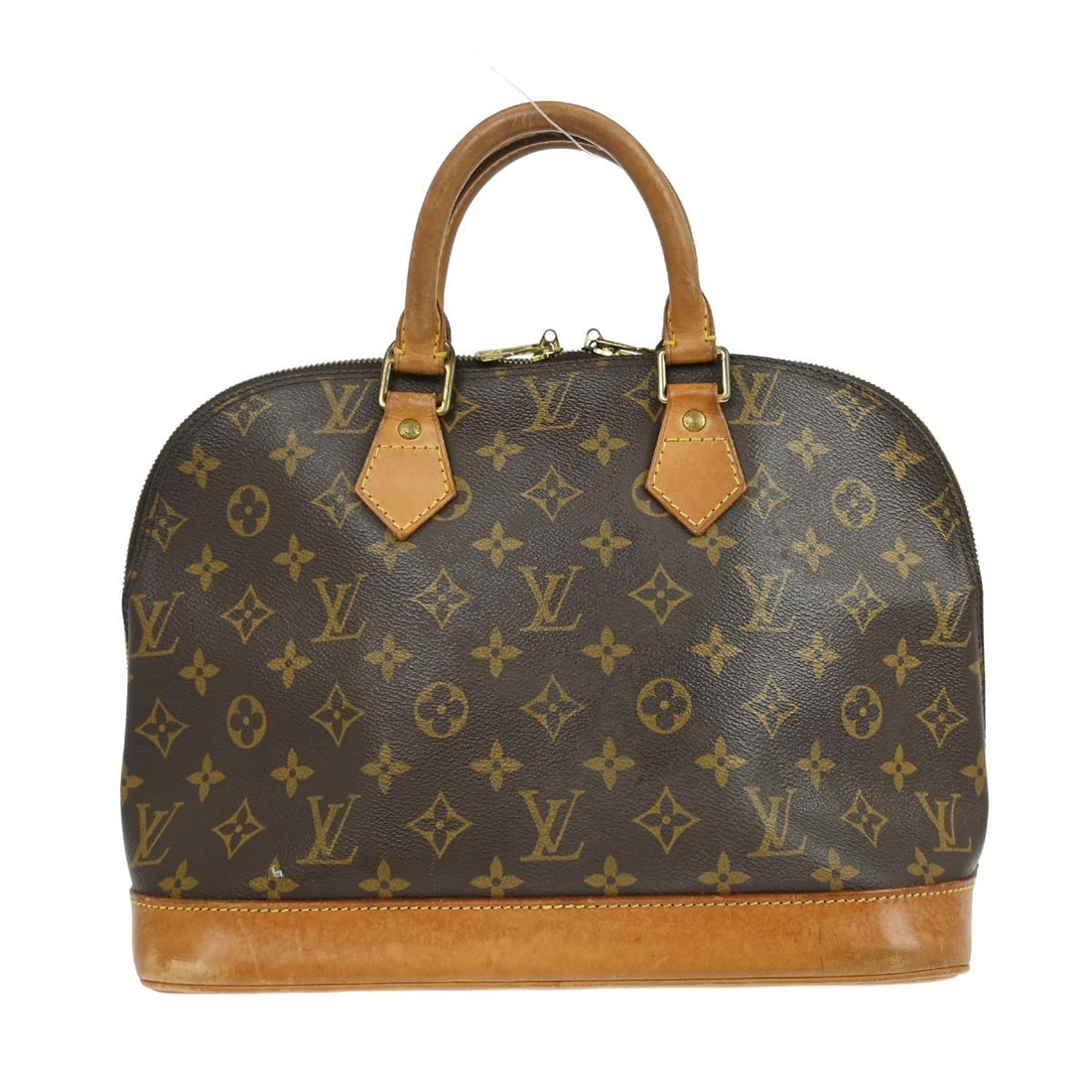 Louis Vuitton Alma Medium Monogram Canvas Handbag Brown Double Handle: Louis Vuitton Alma Medium Monogram Canvas Handbag Brown Double Handle This Louis Vuitton Alma handbag features the classic Monogram canvas design with beige double handles and a zip closure. The mediu