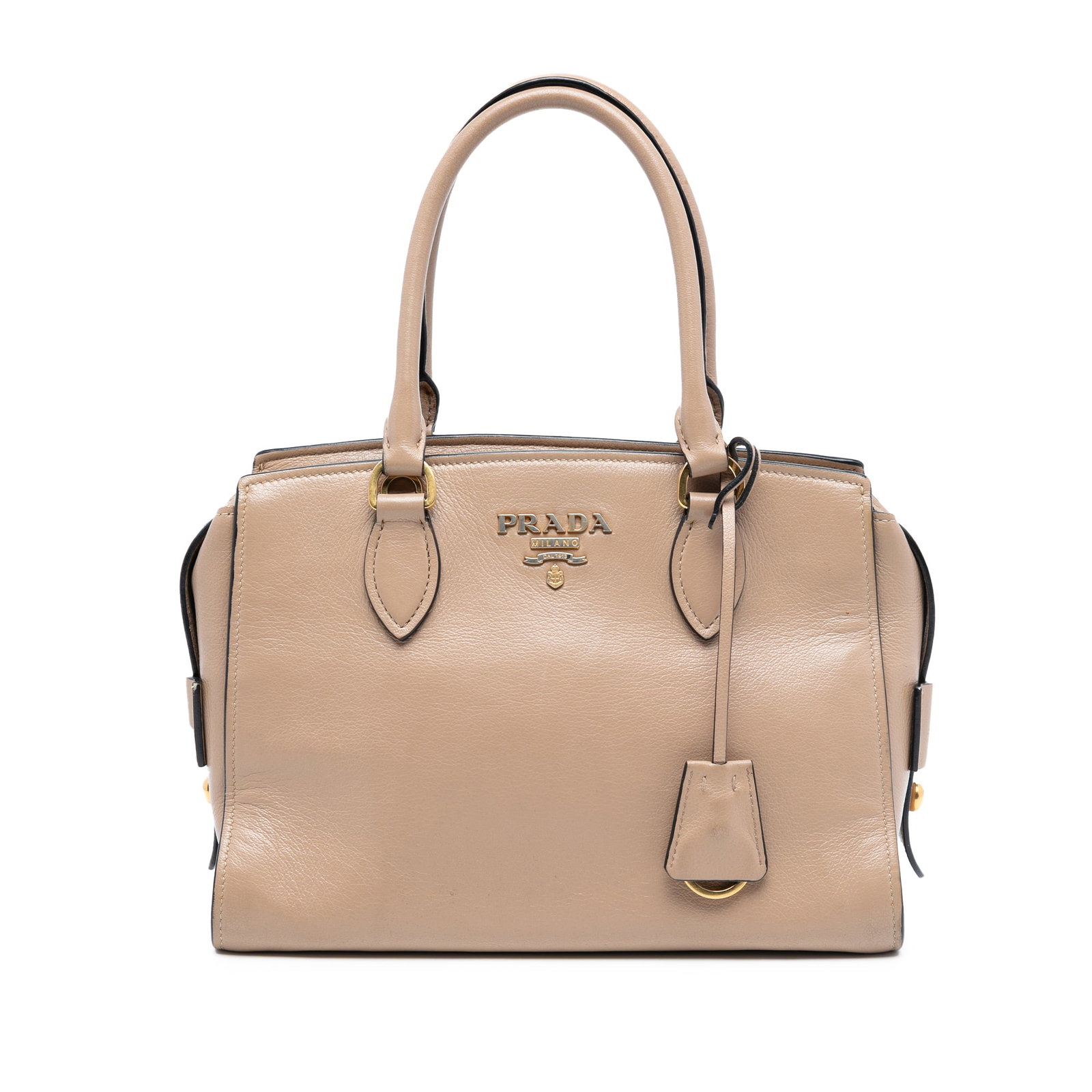 Prada Saffiano Leather Satchel with Calf Trim and Shoulder Strap: Prada Saffiano Leather Satchel with Calf Trim and Shoulder Strap This Prada Small City Calf Trimmed Saffiano Top Handle Bag showcases a structured silhouette crafted from durable Saffiano leather with