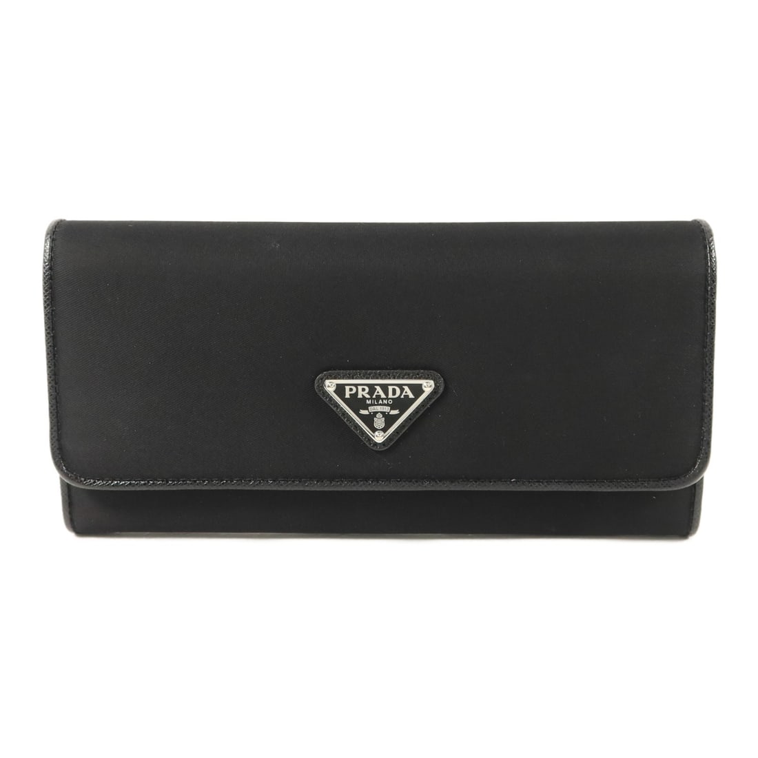 Prada Bifold Long Wallet Black Nylon Saffiano Leather: Prada Bifold Long Wallet Black Nylon Saffiano Leather This Prada long bifold wallet features a sleek black design crafted from durable nylon with Saffiano leather accents. Designed for unisex use, it 