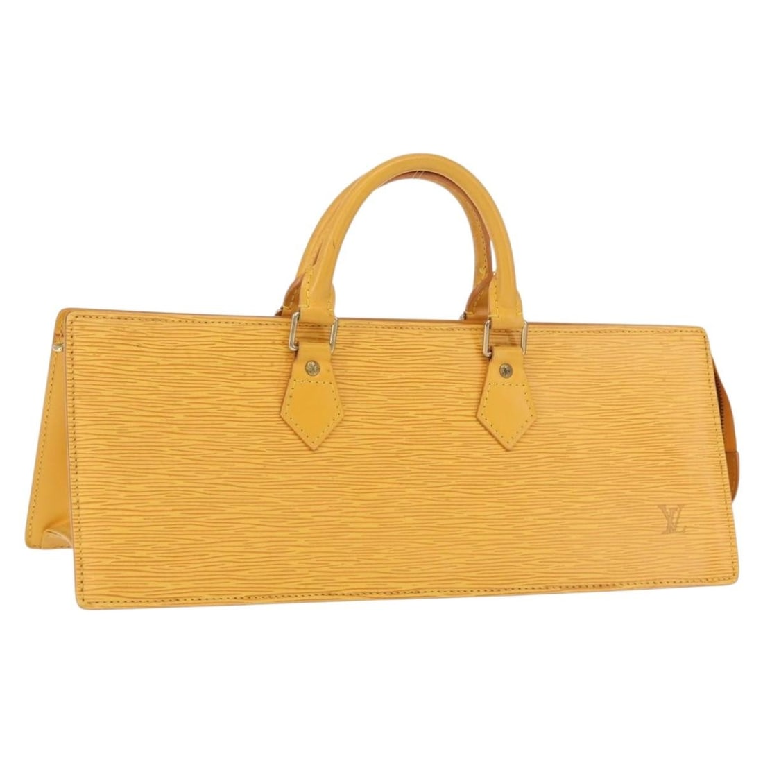 Yellow Epi Leather Sac Triangle Louis Vuitton Handbag Model M52099: Yellow Epi Leather Sac Triangle Louis Vuitton Handbag Model M52099 This Louis Vuitton Epi Sac Triangle handbag features yellow Epi leather and a unique triangular silhouette. The bag is made in France