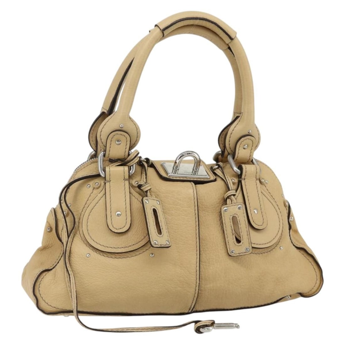 Chloe Paddington leather ivory silver handbag with guarantee card: Chloe Paddington leather ivory silver handbag with guarantee card This Chloe Paddington hand bag is crafted from high-quality leather in an elegant ivory and silver color combination. Designed for wom
