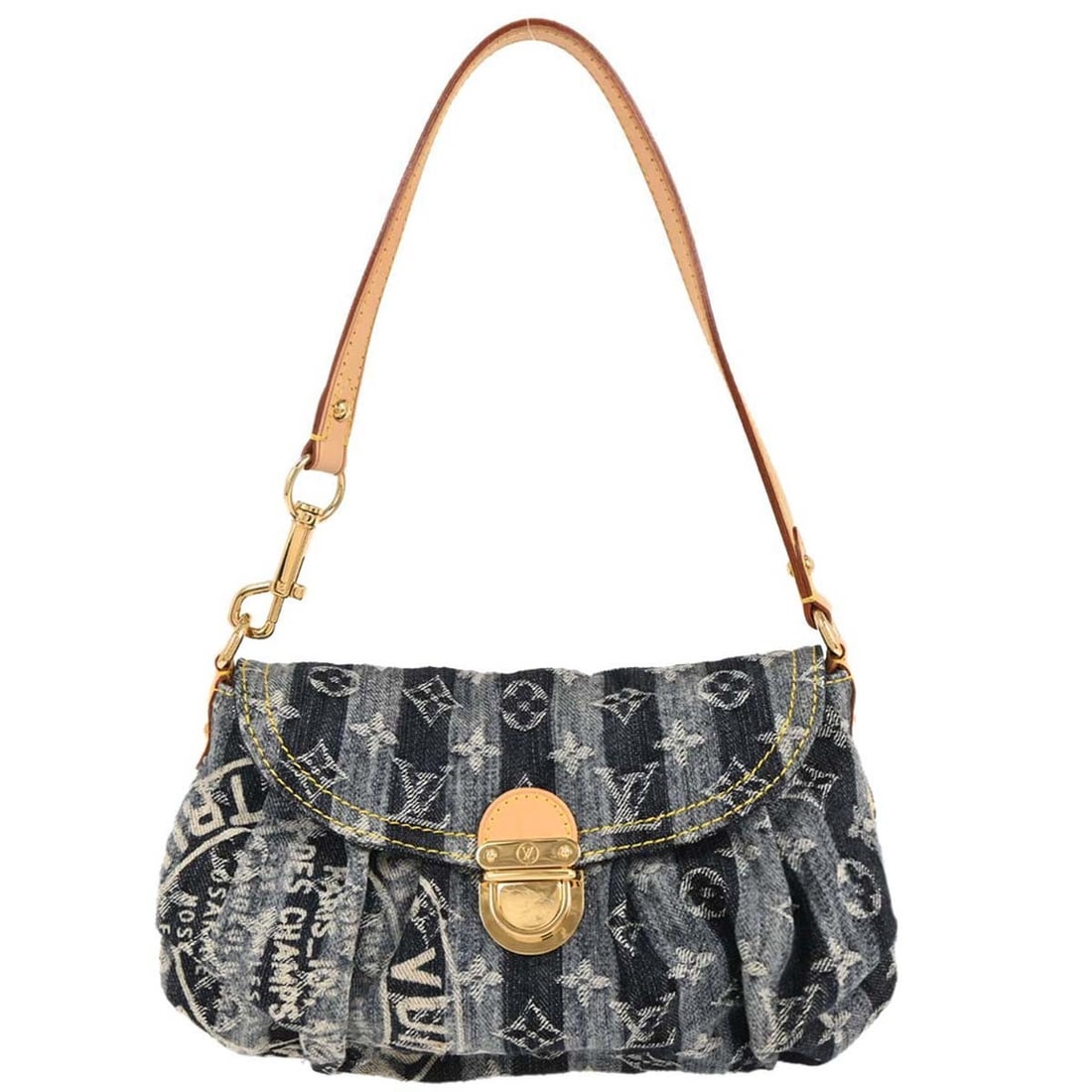 Louis Vuitton Mini Pleaty Raye Blue Monogram Denim Handbag M95333: Louis Vuitton Mini Pleaty Raye Blue Monogram Denim Handbag M95333 This Louis Vuitton Mini Pleaty Raye Handbag is a stylish accessory crafted from blue monogram denim canvas leather. The bag features a