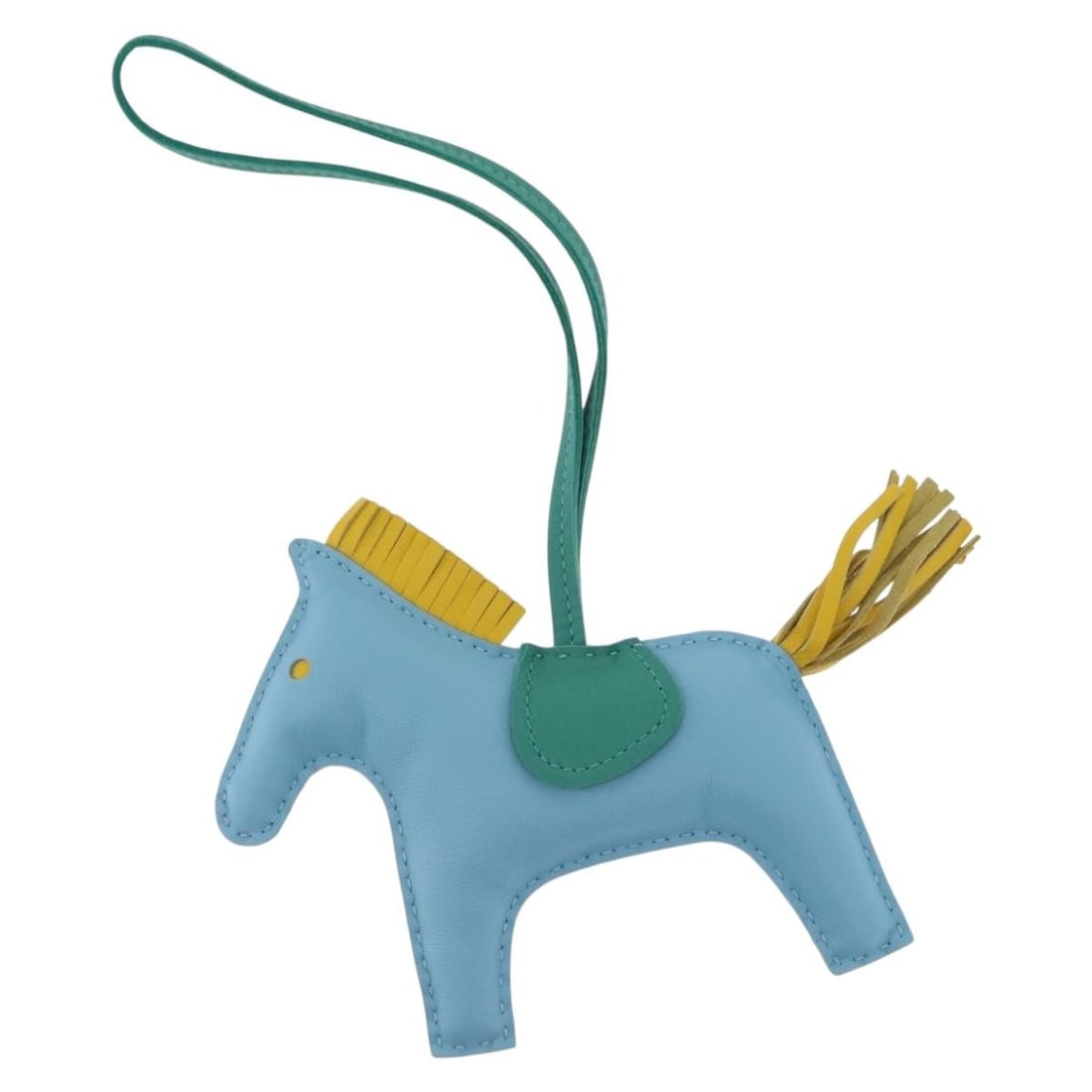 HERMES Rodeo Charm MM Leather Light Blue France Authentic: HERMES Rodeo Charm MM Leather Light Blue France Authentic This exquisite HERMES Rodeo Charm in light blue leather is a luxurious accessory, ideal for adding a touch of elegance to your bag. Crafted in