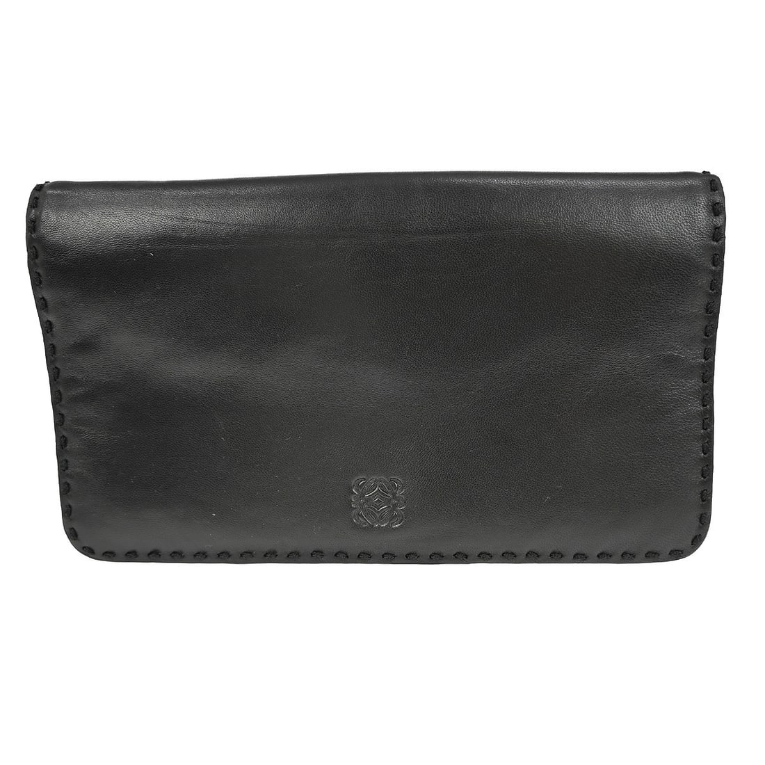 Loewe Mini Clutch Black Leather Small Pouch with Button Closure: Loewe Mini Clutch Black Leather Small Pouch with Button Closure This Loewe mini pouch clutch bag features a black lambskin leather exterior with a matching black lining. The small-sized bag is designe