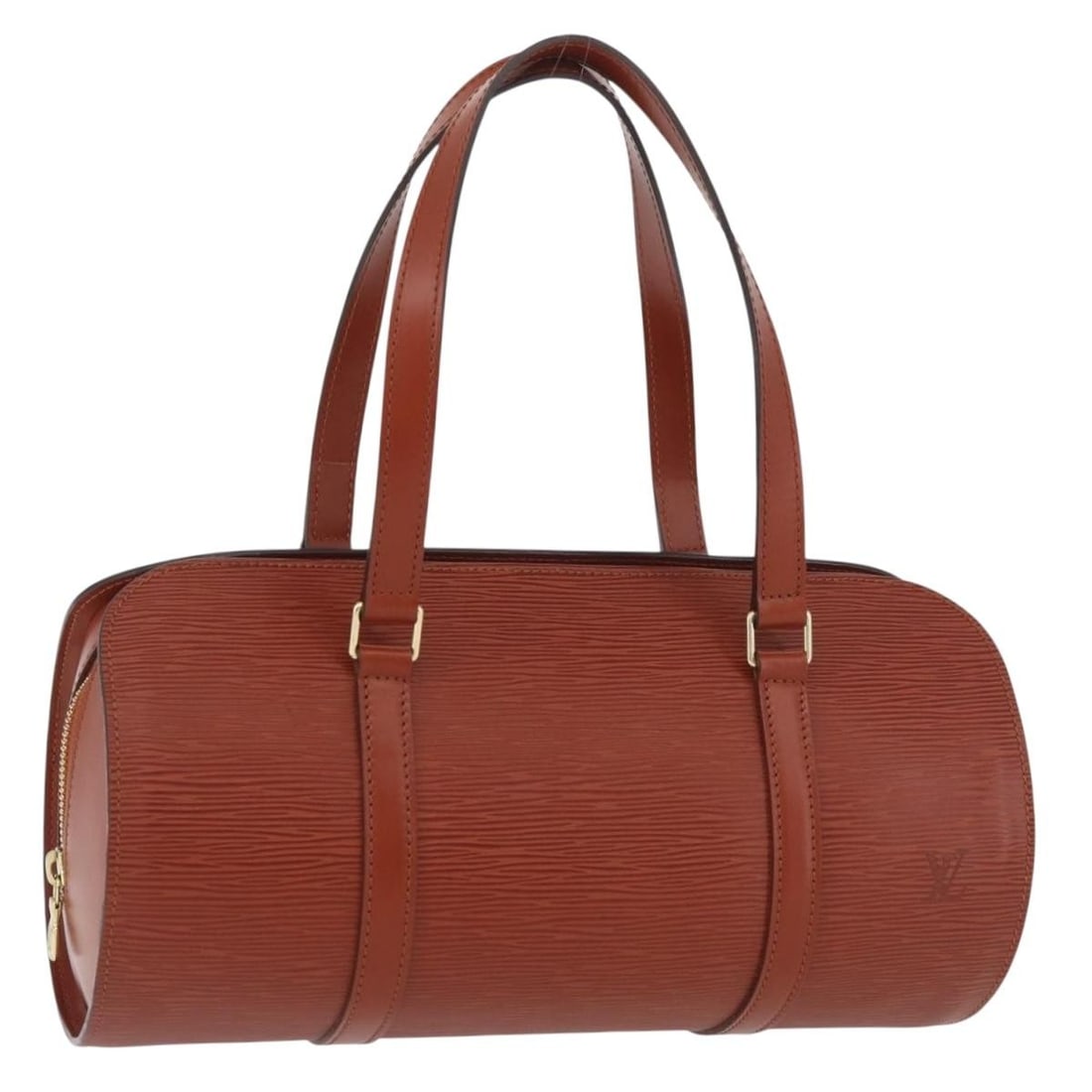 Louis Vuitton Epi Soufflot Brown Leather Handbag with Dust Bag M52223: Louis Vuitton Epi Soufflot Brown Leather Handbag with Dust Bag M52223 This Louis Vuitton Epi Soufflot handbag features brown Epi leather and a structured silhouette. Designed for women, it offers ampl
