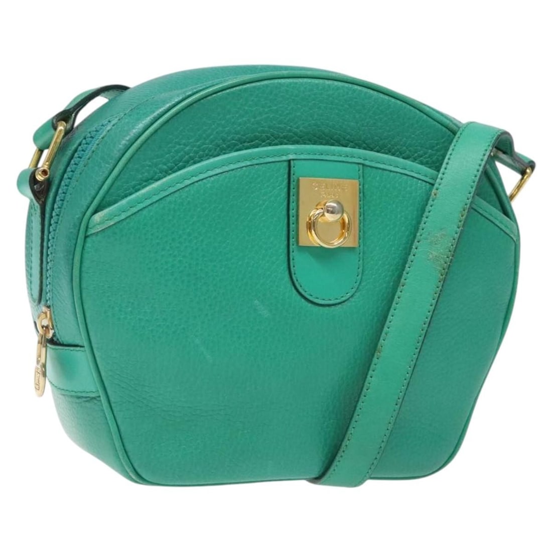 Celine Green Leather Shoulder Bag with Gold Accents Italy: Celine Green Leather Shoulder Bag with Gold Accents Italy This CELINE shoulder bag is crafted from green leather with gold-tone accents and is designed for women. Made in Italy, it features a compact 
