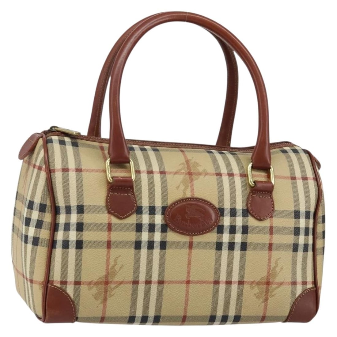 Burberrys Nova Check Beige Gold Boston Bag PVC Leather Auth Made in Italy: Burberrys Nova Check Beige Gold Boston Bag PVC Leather Auth Made in Italy This Burberrys Nova Check Boston Bag showcases a stylish blend of beige and gold PVC leather, making it a chic accessory for a