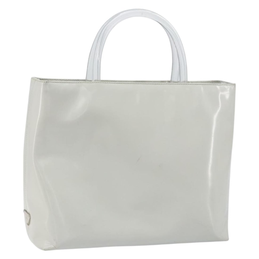 Prada Patent Leather Gray Silver Handbag for Women Made in Italy: Prada Patent Leather Gray Silver Handbag for Women Made in Italy This PRADA handbag is crafted from gray and silver patent leather, designed for women. The bag features a structured silhouette with do