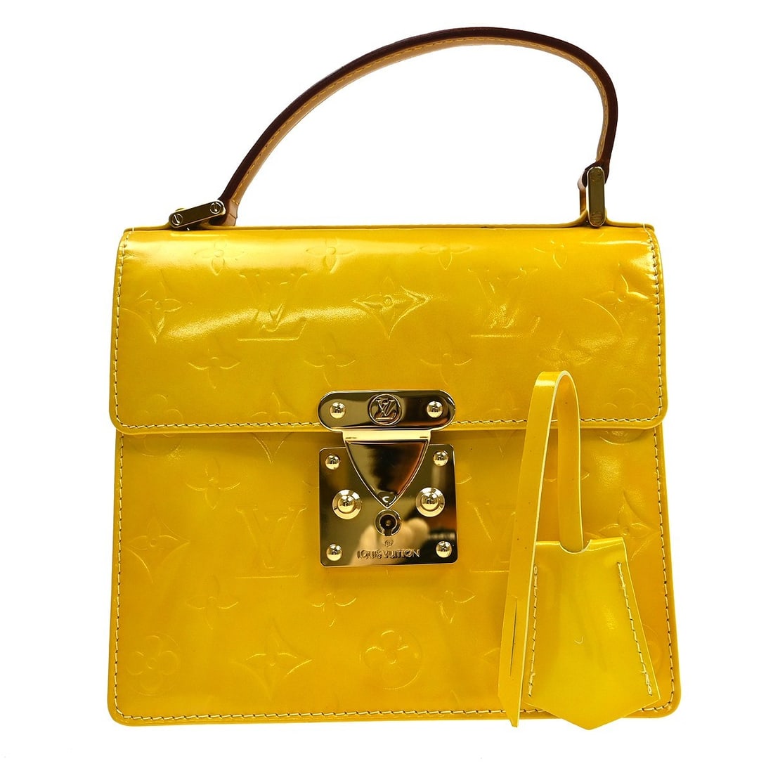 Louis Vuitton Spring Street Yellow Vernis Tote Bag: Louis Vuitton Spring Street Yellow Vernis Tote Bag This Louis Vuitton Spring Street handbag features a vibrant yellow monogram Vernis patent leather exterior, accented with the iconic Louis Vuitton lo