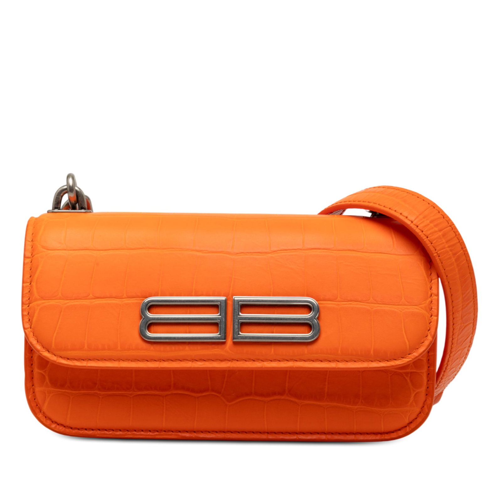 Balenciaga Gossip XS Orange Croc Embossed Leather Chain Shoulder Bag (1 of 8)