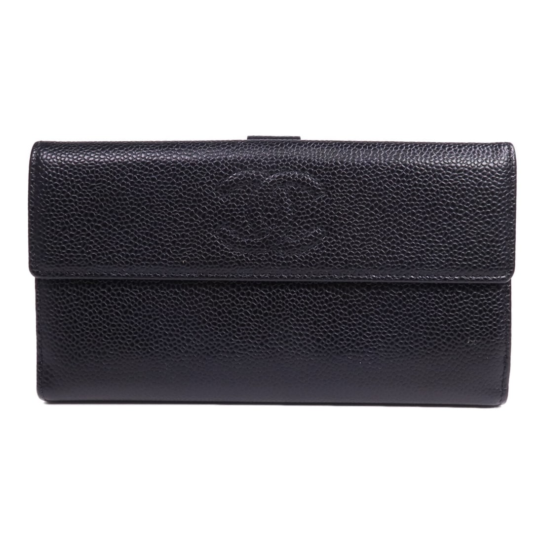 CHANEL Black Calfskin Tri-Fold Long Wallet with Silver CC Logo (1 of 16)