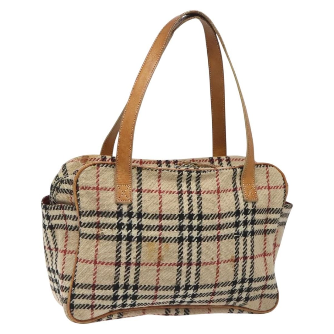 Beige Wool Nova Check Handbag by Burberry for Women: Beige Wool Nova Check Handbag by Burberry for Women This Burberry Nova Check handbag features a beige wool exterior with the iconic check pattern. Designed for women, the bag offers a spacious interio