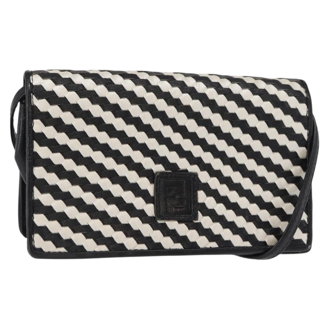 FENDI Leather Shoulder Bag Black White Italy 151723 (1 of 18)