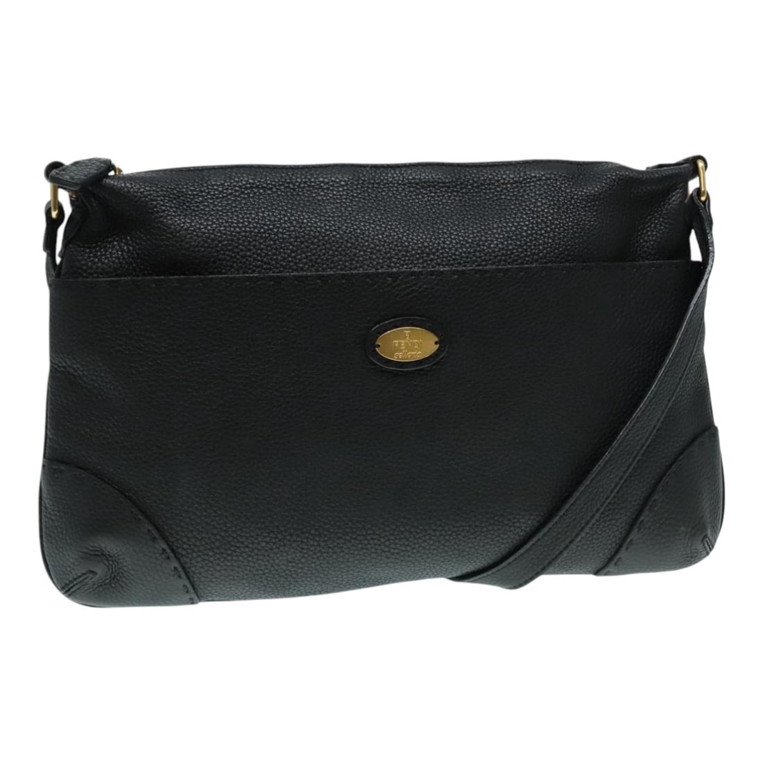 Fendi Celeria Black Leather Shoulder Bag with Gold Accents: Fendi Celeria Black Leather Shoulder Bag with Gold Accents This FENDI Celeria shoulder bag features a black and gold leather exterior with a spacious design. The bag is crafted in Italy and is intende