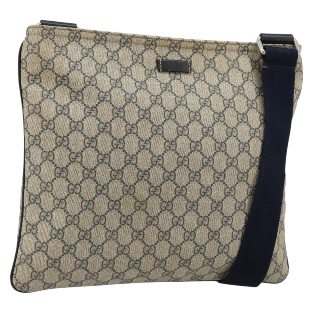 Gucci GG Supreme Beige Silver PVC Shoulder Bag 201446: Gucci GG Supreme Beige Silver PVC Shoulder Bag 201446 This is a Gucci GG Supreme shoulder bag crafted from PVC leather and GG canvas in beige and silver tones. Designed for women, it features an adjus