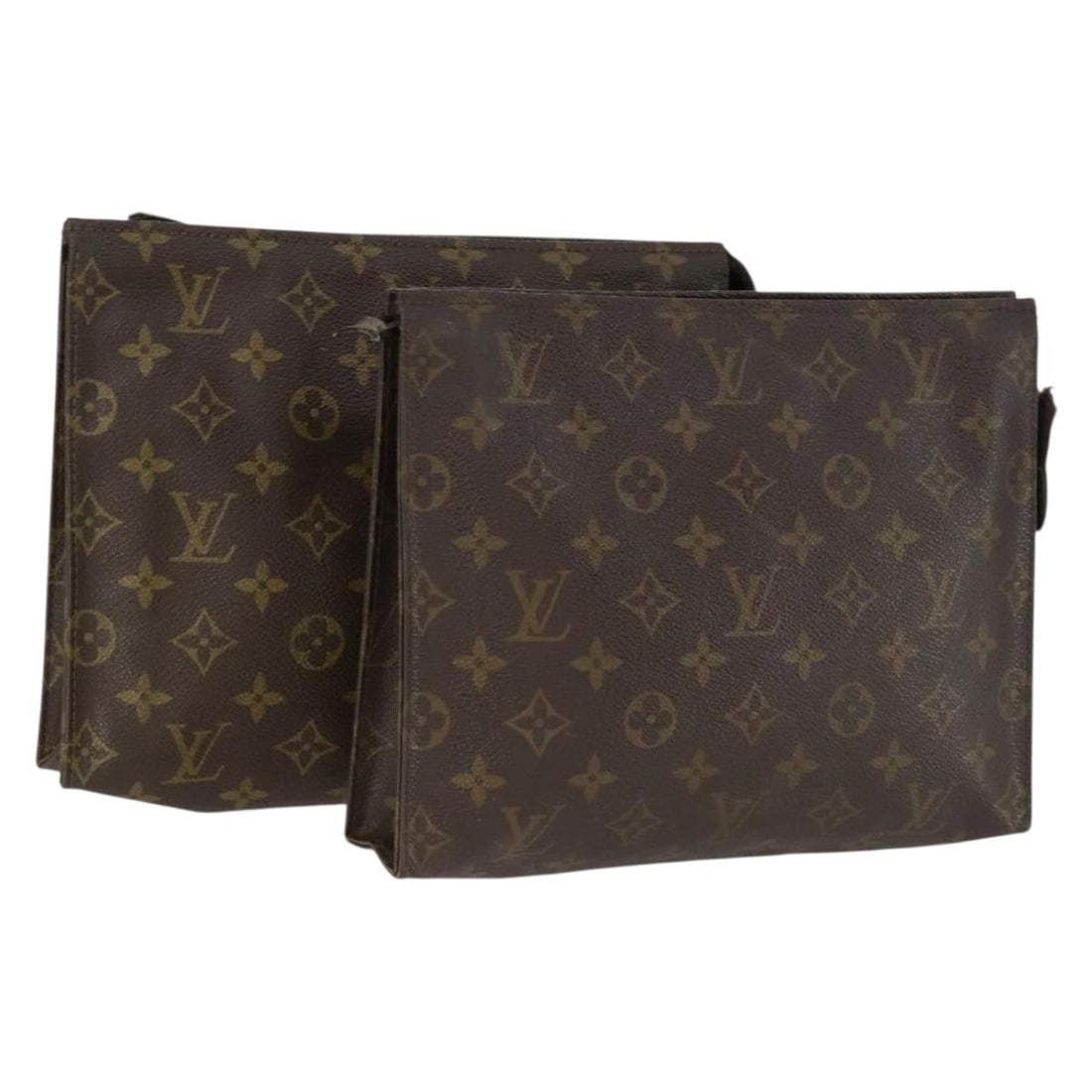 Set of 2 Louis Vuitton Monogram Canvas Poche Toilette 26 Pouches: Set of 2 Louis Vuitton Monogram Canvas Poche Toilette 26 Pouches This is a set of two Louis Vuitton Monogram Poche Toilette 26 pouches crafted in monogram canvas. These vintage pouches are heavily use