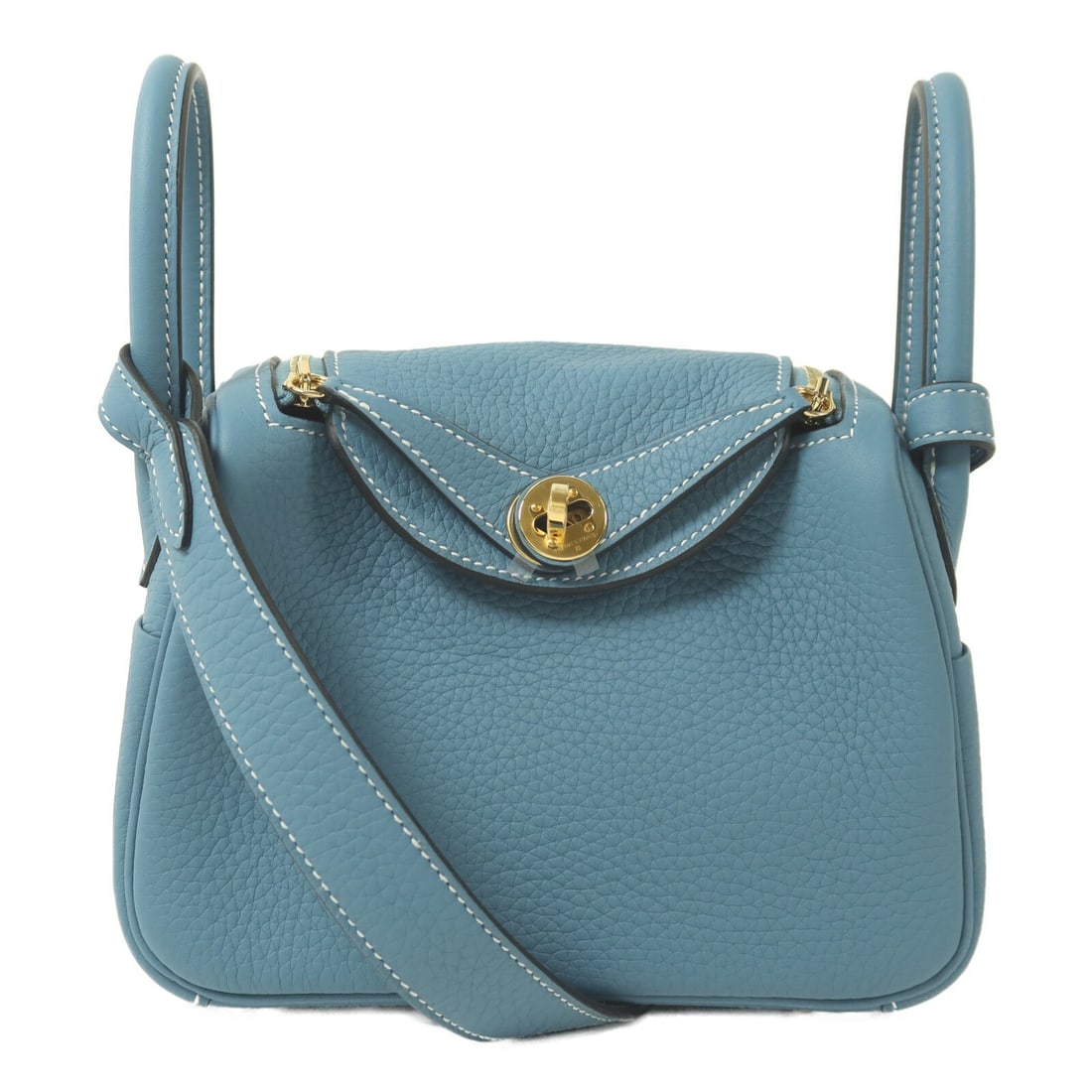 Hermes Mini Lindy Blue Jean Taurillon Clemence Leather Shoulder Bag Gold Hardware (1 of 15)