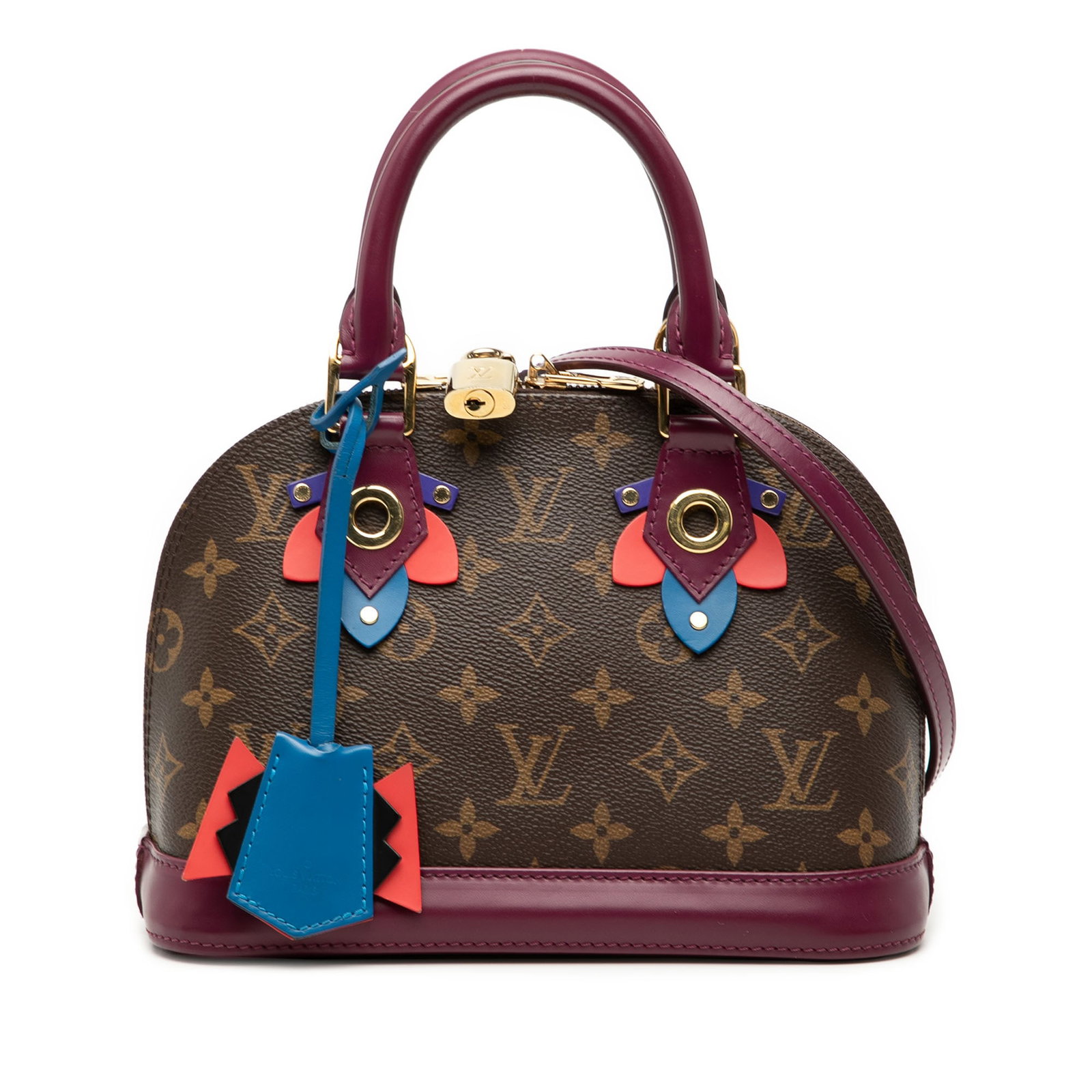 Louis Vuitton Alma BB Monogram Totem Canvas Bag with Leather Trim: Louis Vuitton Alma BB Monogram Totem Canvas Bag with Leather Trim The Louis Vuitton Monogram Totem Alma BB showcases a monogram canvas body with leather trim, rolled leather handles, and a detachable 