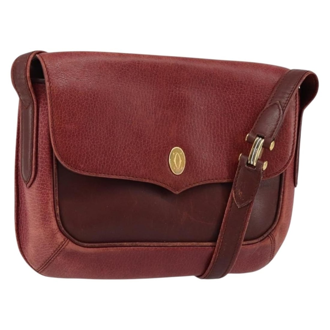 CARTIER Red Leather Shoulder Bag with Gold Accents: CARTIER Red Leather Shoulder Bag with Gold Accents This authentic CARTIER shoulder bag combines elegant design with practicality. Crafted from high-quality red leather, it features gold accents, makin
