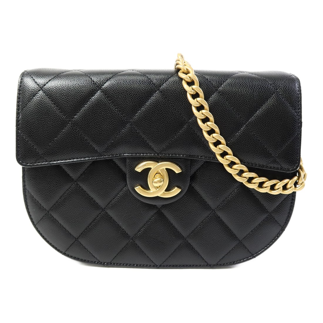 Black Calfskin Half Moon Flap Shoulder Bag by Chanel AS2485 with Gold Hardware (1 of 14)