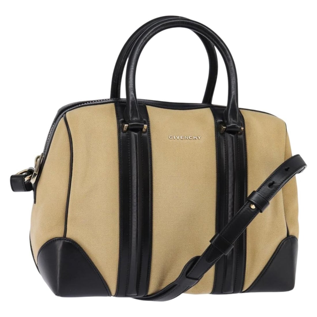 GIVENCHY Lucrezia 2way Hand Bag Beige Canvas Gold Accents Auth (1 of 18)