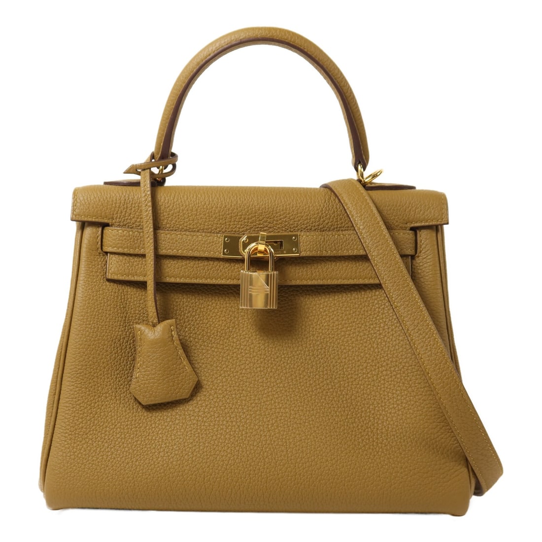 Hermes Kelly 25 Togo Leather Brown 2 Way Shoulder Bag GHW: Hermes Kelly 25 Togo Leather Brown 2 Way Shoulder Bag GHW This Hermes Kelly 25 is a versatile 2-way shoulder bag crafted from Togo calfskin leather in a rich brown shade. The bag features gold-toned h