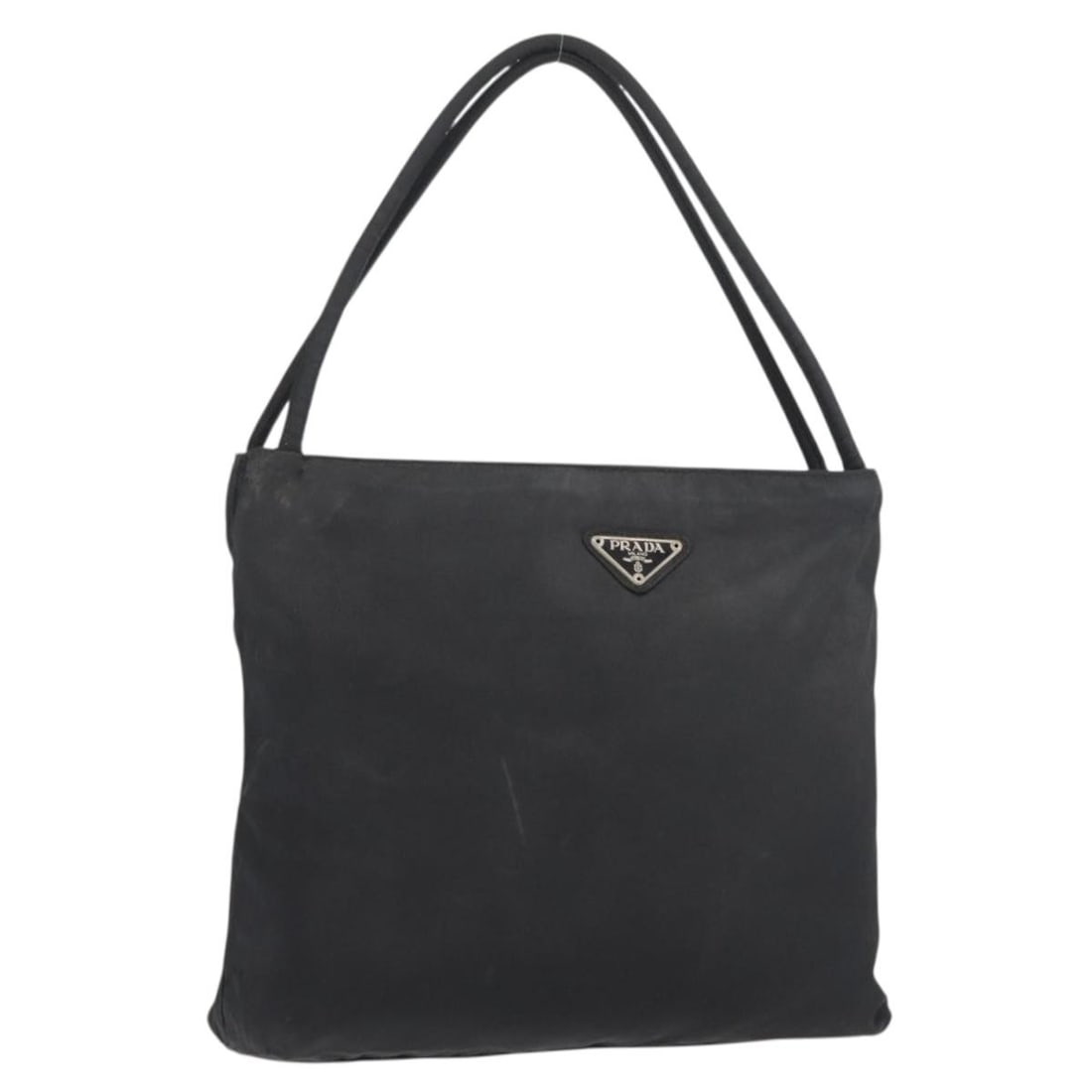 Prada black nylon handbag silver trim Italy: Prada black nylon handbag silver trim Italy This PRADA handbag is crafted from black nylon with silver-tone accents and is designed for women. Made in Italy, the bag features a spacious interior and a