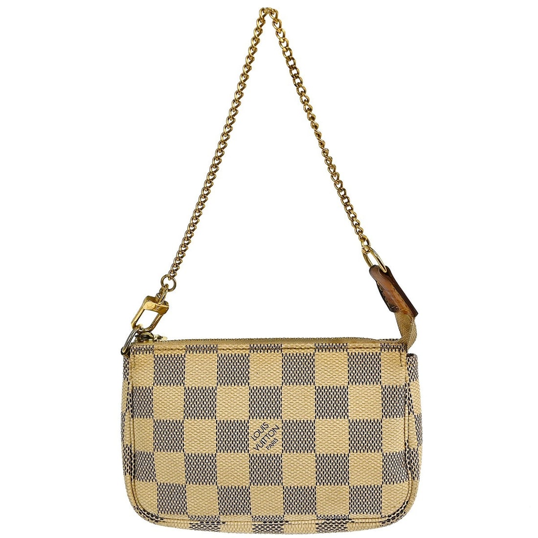 Louis Vuitton Mini Pochette Accessoires Damier Azur Canvas Chain Strap Bag: Louis Vuitton Mini Pochette Accessoires Damier Azur Canvas Chain Strap Bag This Louis Vuitton Damier Azur Mini Pochette Accessoires is a vintage mini handbag crafted in Damier canvas leather with an A