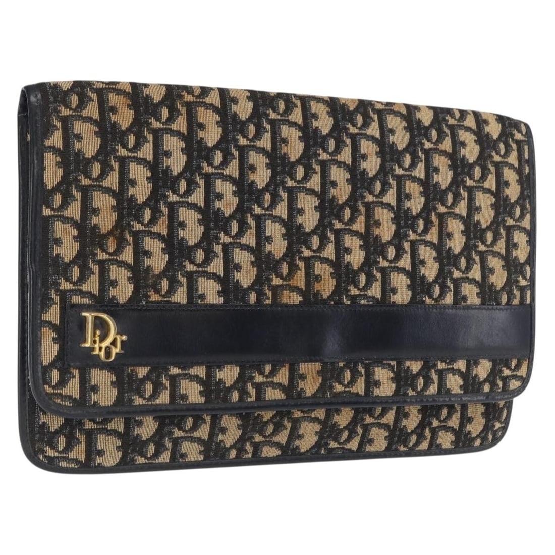 Navy Gold Christian Dior Trotter Canvas Clutch Bag Made in France: Navy Gold Christian Dior Trotter Canvas Clutch Bag Made in France This Christian Dior Trotter Canvas clutch bag features a navy and gold color scheme and is crafted from the signature Trotter canvas. 