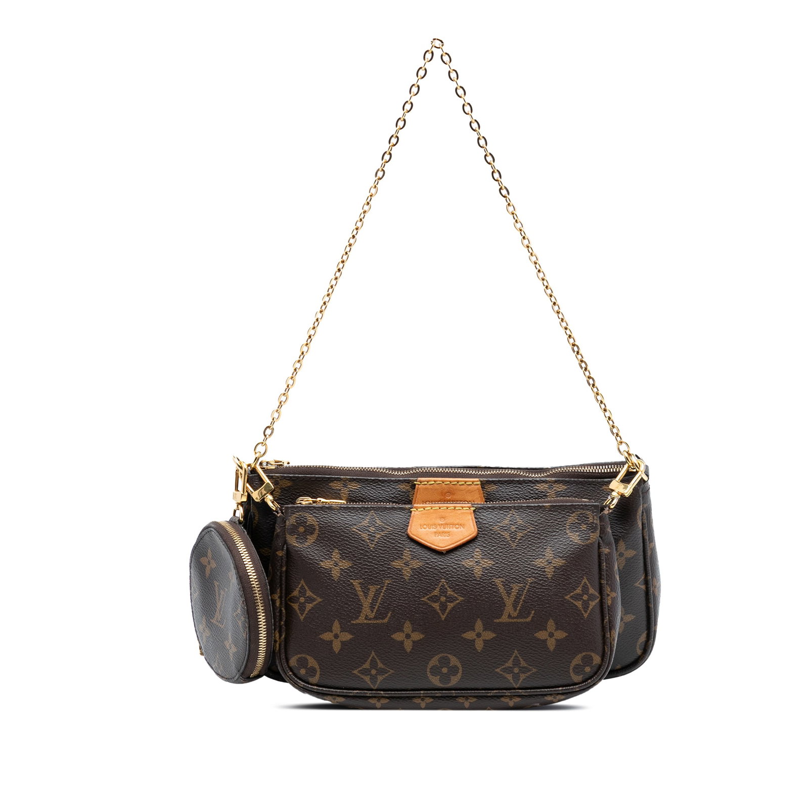 Louis Vuitton Multi Pochette Monogram Canvas Shoulder Bag with Removable Pouches: Louis Vuitton Multi Pochette Monogram Canvas Shoulder Bag with Removable Pouches This Louis Vuitton Monogram Multi Pochette Accessoires features a monogram canvas body with a detachable chain link str