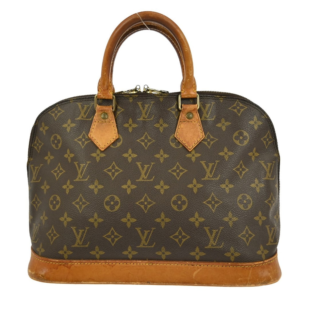 Louis Vuitton Alma Top Handle Monogram Canvas Medium Brown Handbag: Louis Vuitton Alma Top Handle Monogram Canvas Medium Brown Handbag This Louis Vuitton Monogram Alma handbag features the classic monogram canvas exterior with beige double handles and a zip closure. T